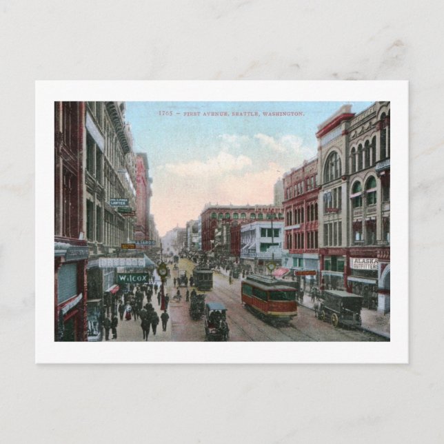 First Ave., Seattle, Washington 1909 Vintage Postcard (Front)