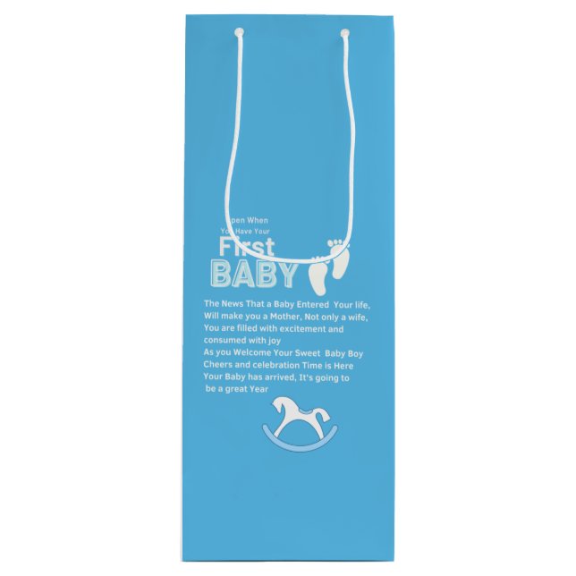 First Baby Blue Boy   Wine Gift Bag (Front)