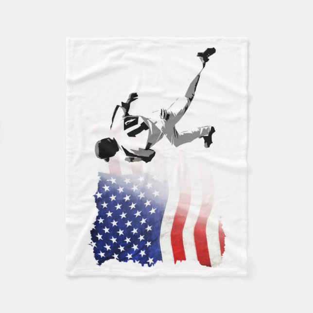 First Base Run- Baseball Player and USA Flag    Fleece Blanket (Front)