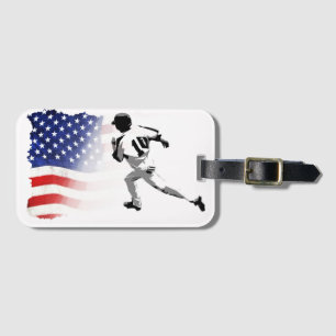 First Base Run- Baseball Player and USA Flag Luggage Tag