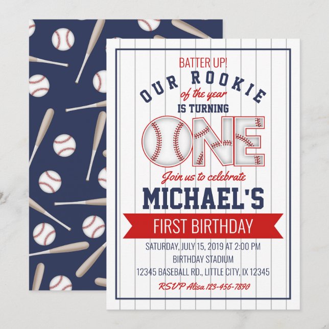 First Baseball Birthday Invitation (Front/Back)