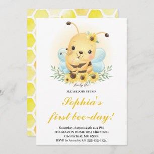 First Bee-Day Bee Honey Bee 1st Birthday Invitatio Invitation