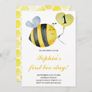 First Bee-Day Bee Honey Bee 1st Birthday Invitation