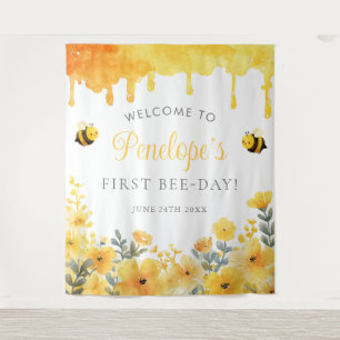 First Bee Day Birthday Photo Backdrop Tapestry