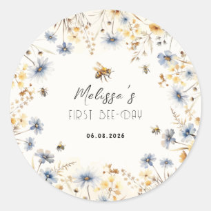 First Bee Day - Floral 1st Birthday  Classic Round Sticker