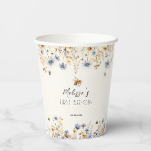 First Bee Day - Floral 1st Birthday Paper Cups