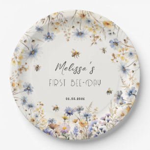 First Bee Day - Floral 1st Birthday  Paper Plate