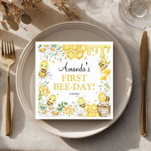 First Bee Day Floral Bumblebee Birthday Party Napkin