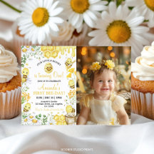 First Bee Day Floral Honey Bee Birthday Invitation