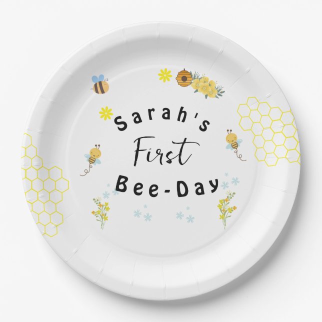 First Bee Day honey bee birthday Paper Plate (Front)