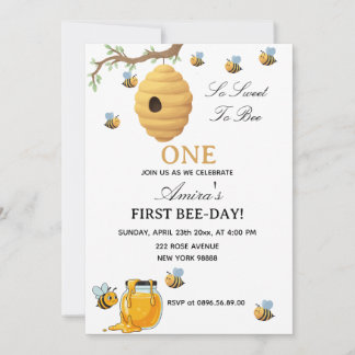 First Bee Day yellow honey 1st Birthday Invitation