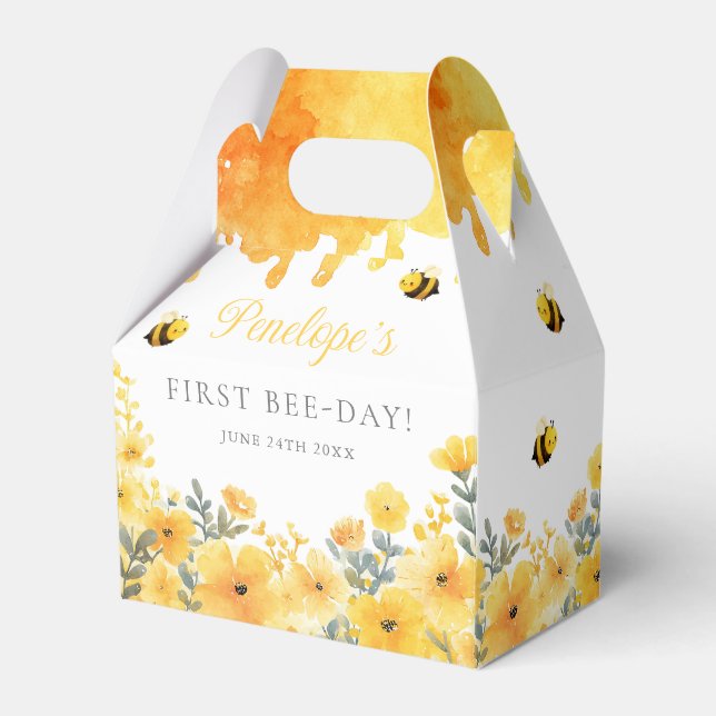 First Bee Day Yellow Wildflowers 1st Birthday Favour Box (Front Side)