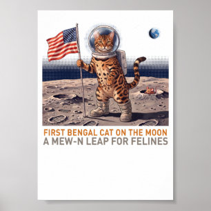 First Bengal Cat on the Moon - Retro Space Feline Poster
