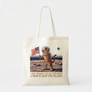First Bengal Cat on the Moon - Retro Space Feline Tote Bag
