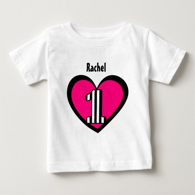 First Birthday 1 Year Old Striped Number Heart V9 Baby T-Shirt (Front)