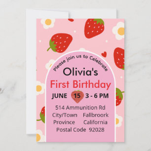 First Birthday 1st Birthday Strawberry Photo Invitation