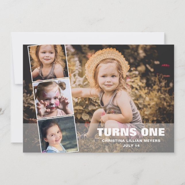 First Birthday 4 Photo Collage Birthda Card (Front)