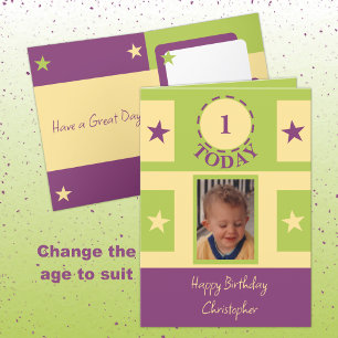 First Birthday add name photo 1 today green Card