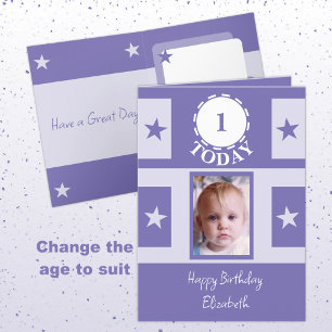 First Birthday add name photo 1 today purple Card