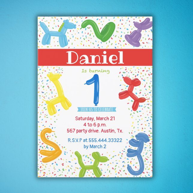 First birthday animals balloons invitation (Creator Uploaded)