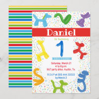 First birthday animals balloons invitation