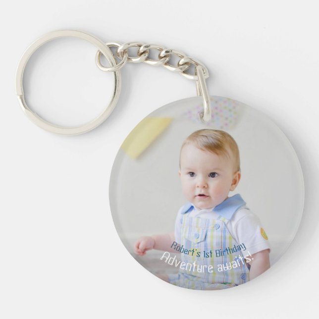 First Birthday Anniversary Custom Photo Template Key Ring (Front)