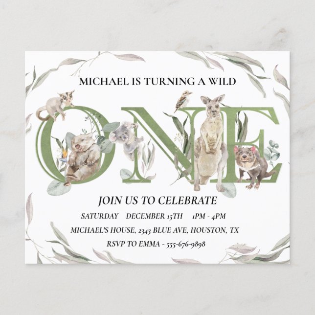 First Birthday Australian Wild One Animals  Flyer (Front)