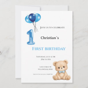 First Birthday baby boy Invitation