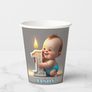 " FIRST BIRTHDAY BABY BOY " PAPER CUPS