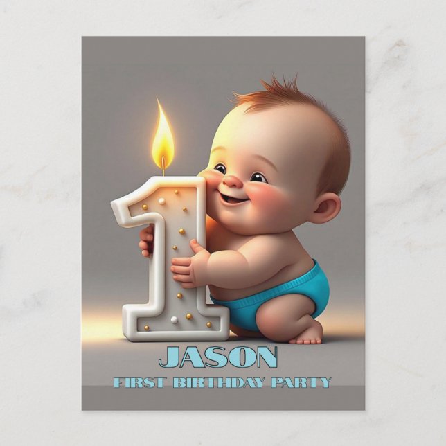 " FIRST BIRTHDAY BABY BOY " POSTCARD (Front)