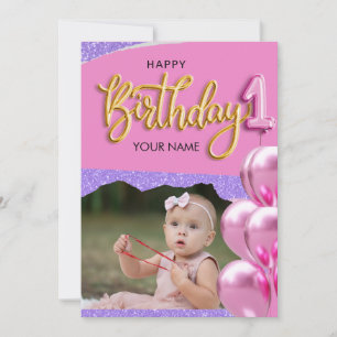 First Birthday Baby Girl Photo Design Invitation