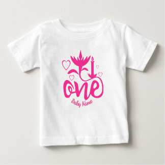 First Birthday Baby pink custum name  T-Shirt