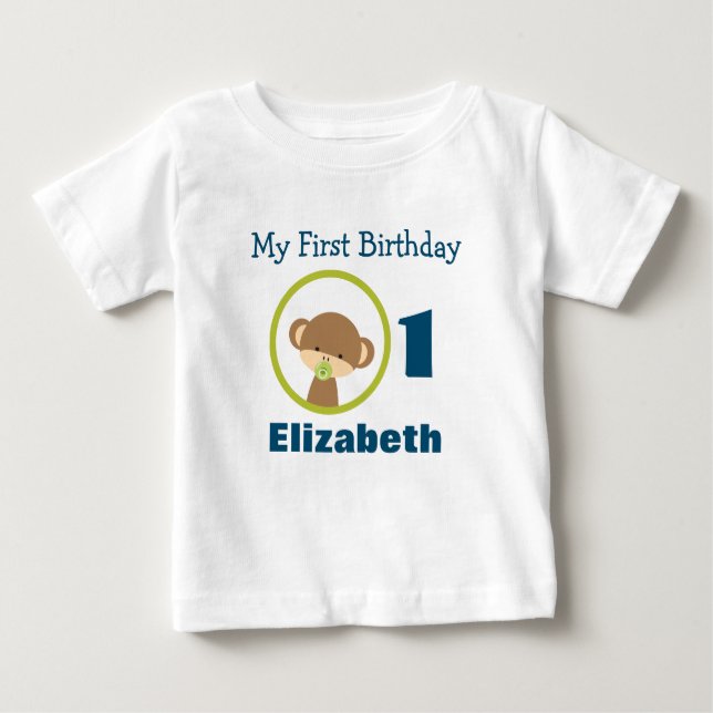 First Birthday Baby Safari Monkey with Pacifier T-Shirt (Front)