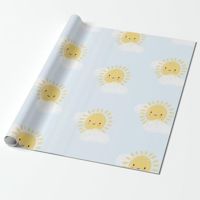 First Birthday Baby Shower Sunshine Cute Party Wrapping Paper (Unrolled)