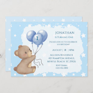 First Birthday Balloon Bear Invitations