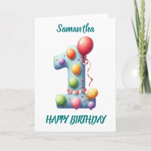 FIRST BIRTHDAY BALLOONS HAPPY BIRTHDAY CARD