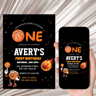 First birthday Basketball Invitation