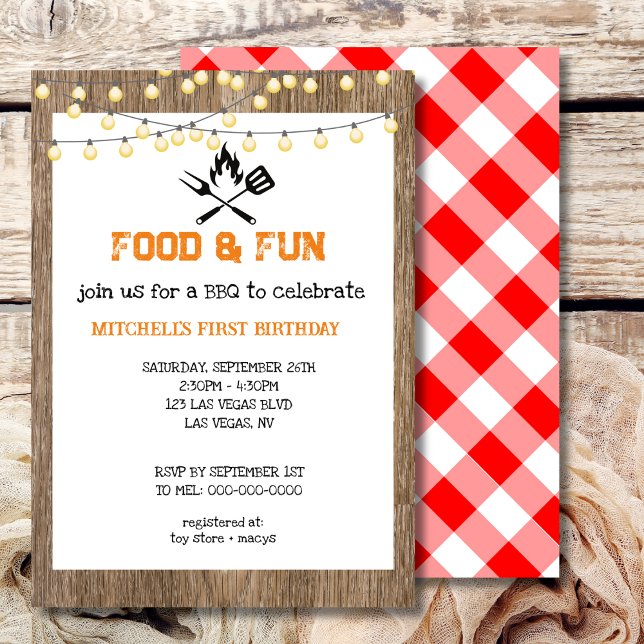 First Birthday BBQ Red Plaid Gingham Invitation (Creator Uploaded)