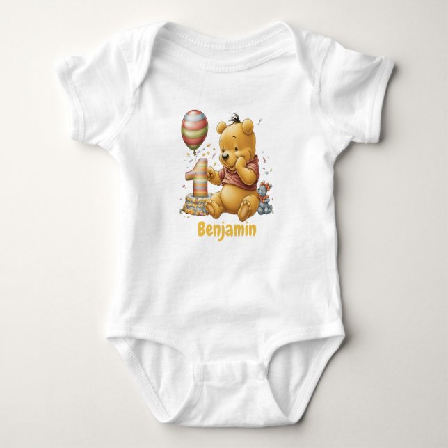 First Birthday Bear Baby Bodysuit (Front)