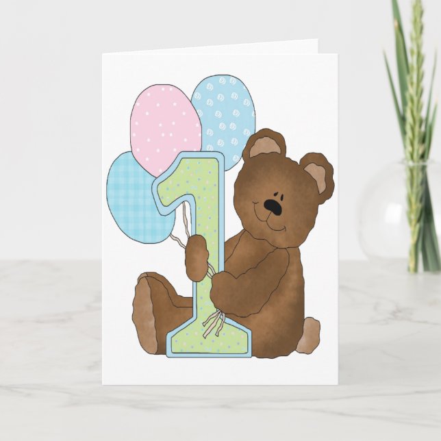 First Birthday Bear & Balloons Card (Front)