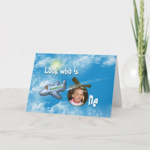 First Birthday bear in aeroplane Card