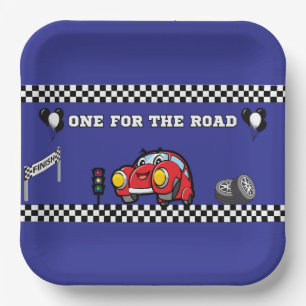 FIRST BIRTHDAY BLUE 9 X9 SQUARE RACE CAR PAPER PLATE