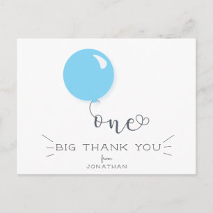 First Birthday Blue Balloon Thank you Postcard