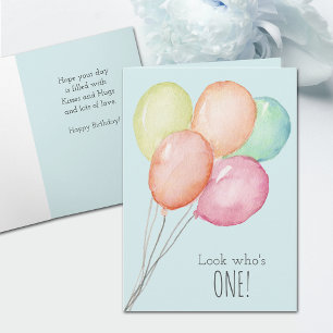 First Birthday Blue Balloons Boy Greeting Card