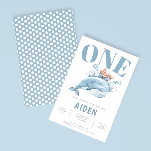 First Birthday Blue Whale Party Invitation (Creator Uploaded)