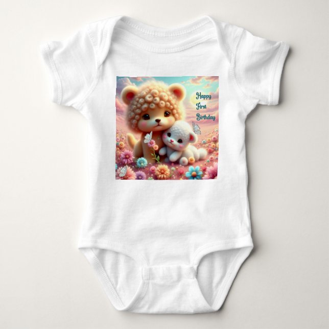 First Birthday Bodysuit Toy Bear (Front)
