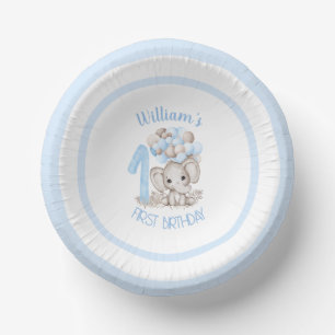 First Birthday Boy Cute Elephant Paper Bowls Plate