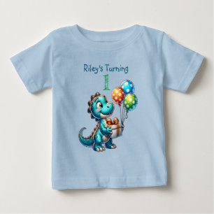 First Birthday Boy Dinosaur Name and Age Baby T-Shirt