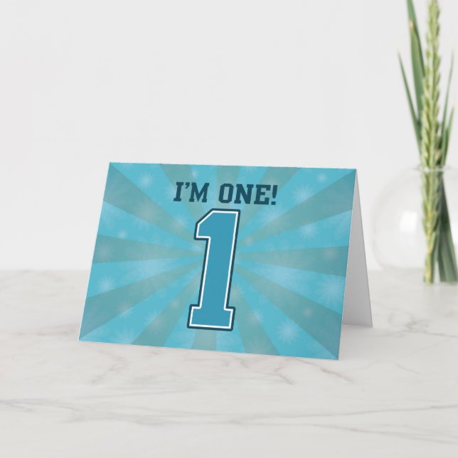 First Birthday Boy, I'm One, Big Blue Number 1 Card (Front)