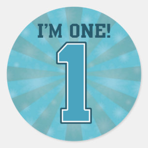 First Birthday Boy, I'm One, Big Blue Number 1 Classic Round Sticker